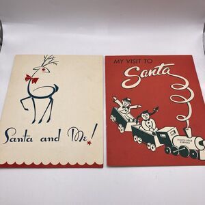 2 Vintage Christmas Card Santa And Me Picture Tabs 1940s Imperfections